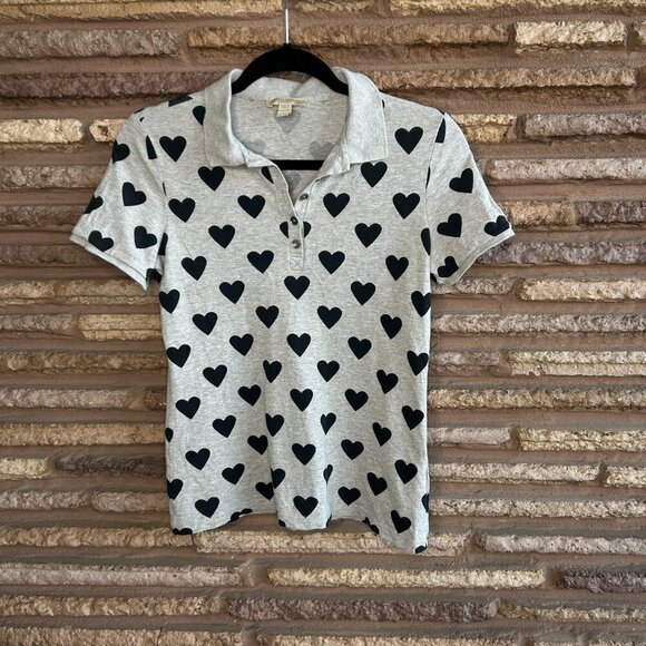 Burberry Brit Gray Heart Print Stretch Cotton Pique Polo Shirt Size Small - Picture 7 of 8